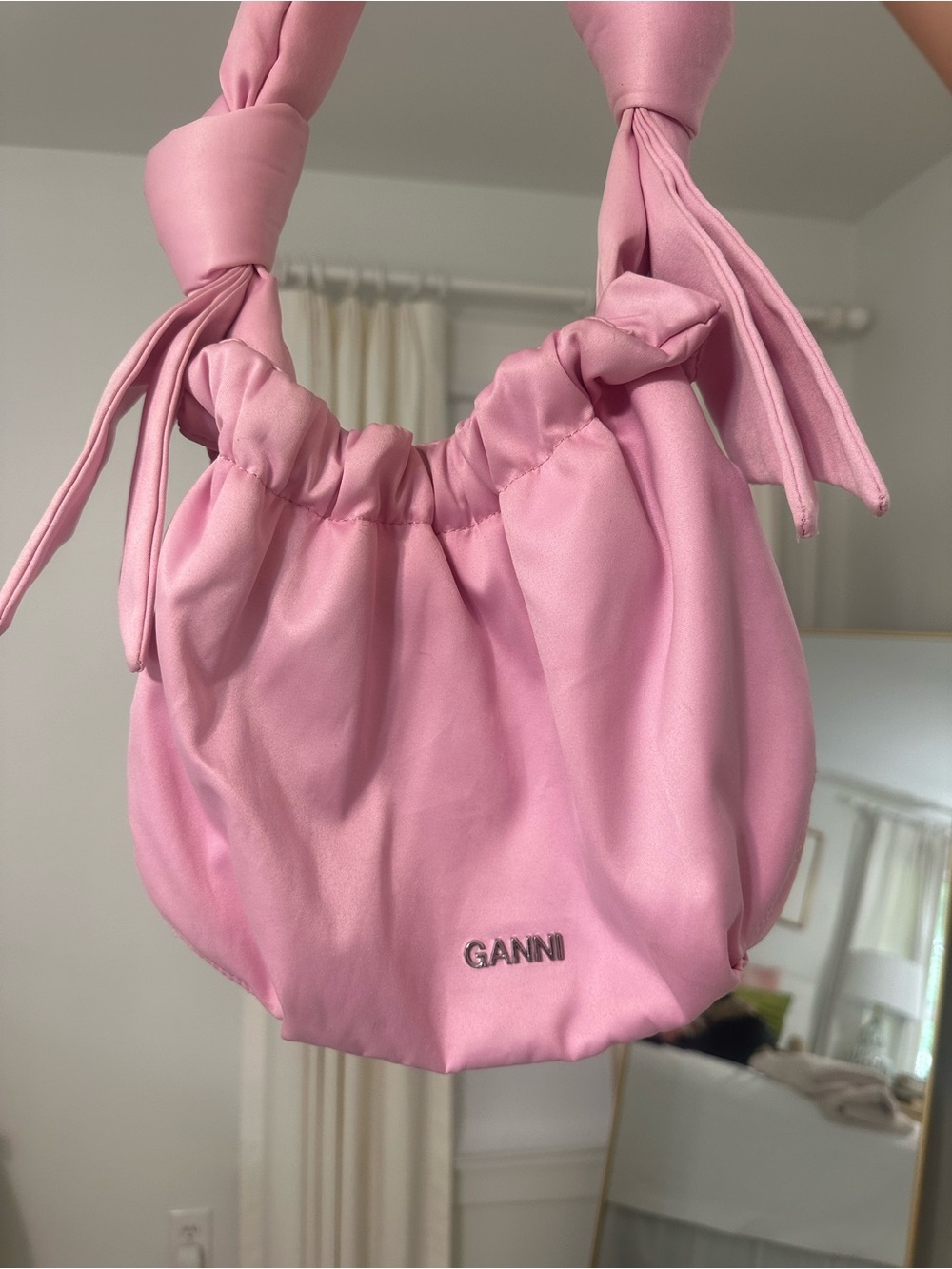 Ganni Soft Pink Knotted-Handle Hobo Bag - Picture 3 of 6